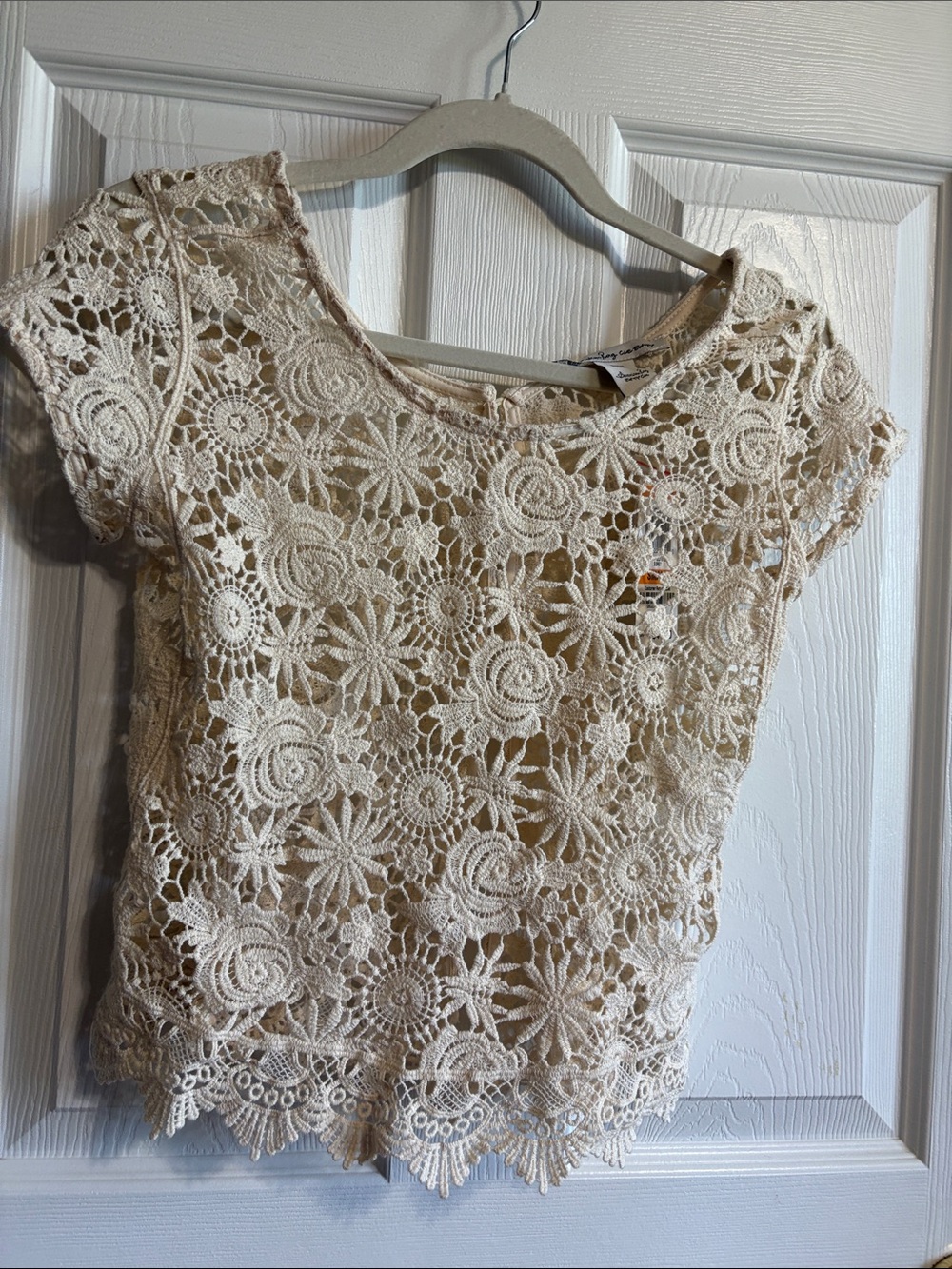 Bohemian American Rag Cream Floral Crochet Lace Short Sleeve Top